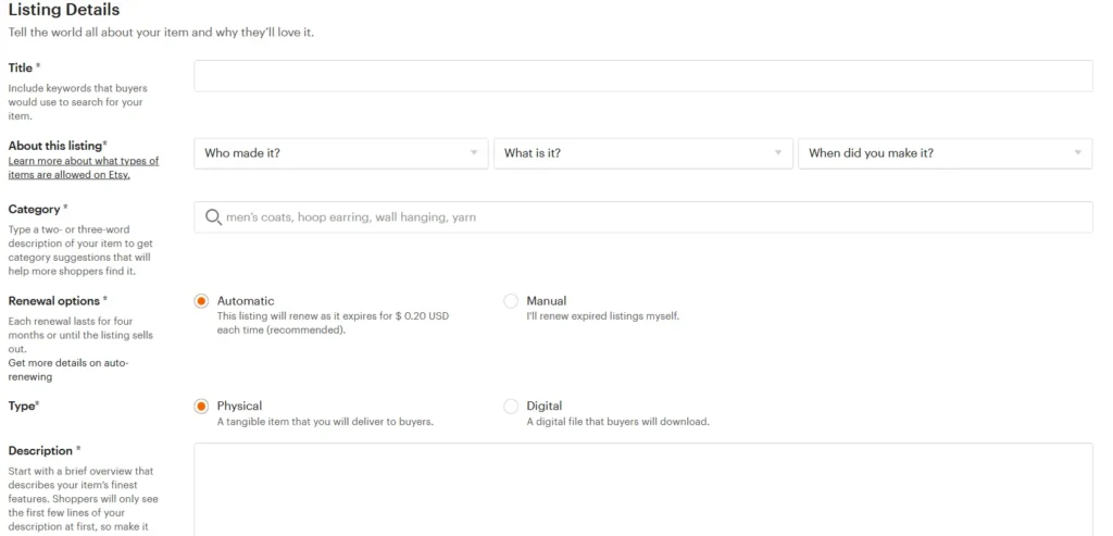 etsy listing step 2